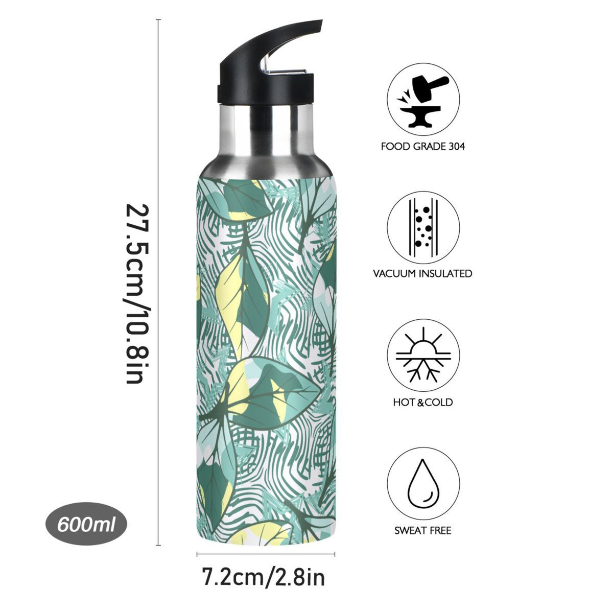 20 oz Insulated Stainless Steel Water Bottle with Straw Lid B23040