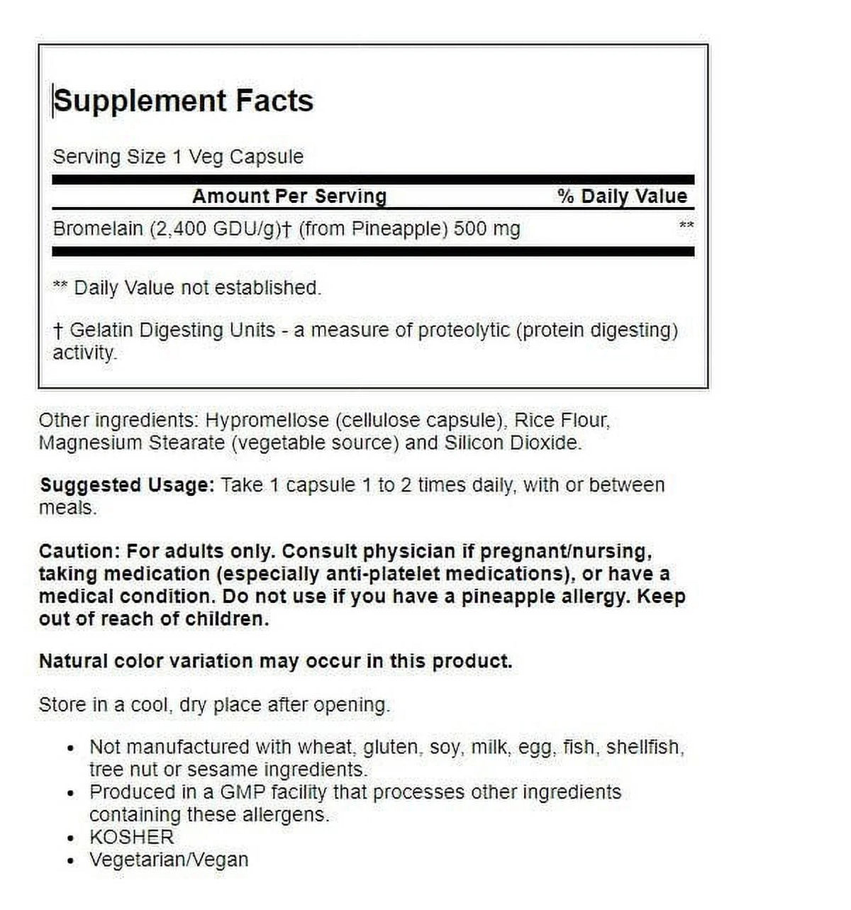 Bromelain 500 mg 60 Veg Capsules Z5501
