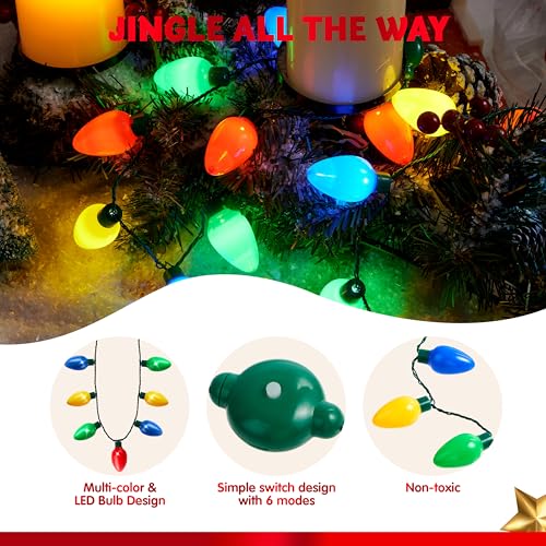 6 Packs Christmas LED Light Up Bulb Necklaces G729109