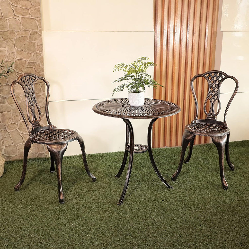 3 Piece Cast Aluminum Patio Bistro Set with Umbrella Hole V678
