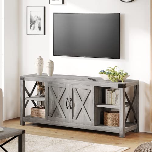 60 Inch TV Stand with Storage and Adjustable Shelves (Grey) R9696