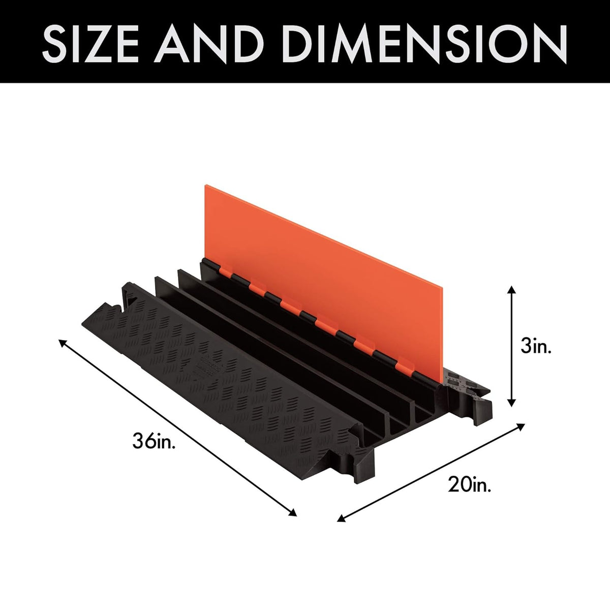 3 Channel Polyurethane Cable Protector with Dog Bone Connector, Orange Lid with Black Ramp H6102