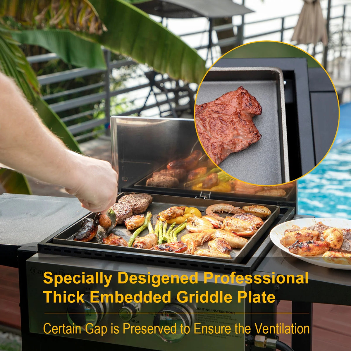 3-Burners Gas Griddle Portable Flat Table Top BBQ Grill 33,000 BTU R406