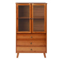 Wooden Storage Pantry Cupboard with 3 Drawers and 2 Acrylic Doors Brown B695784