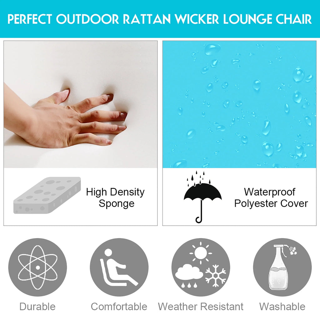 Patio Rattan Lounge Chair Height Adjustable Turquoise Y93822