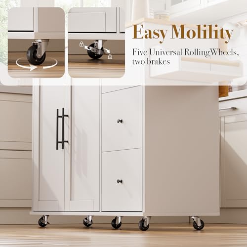 White Rolling Kitchen Island with Storage R1324