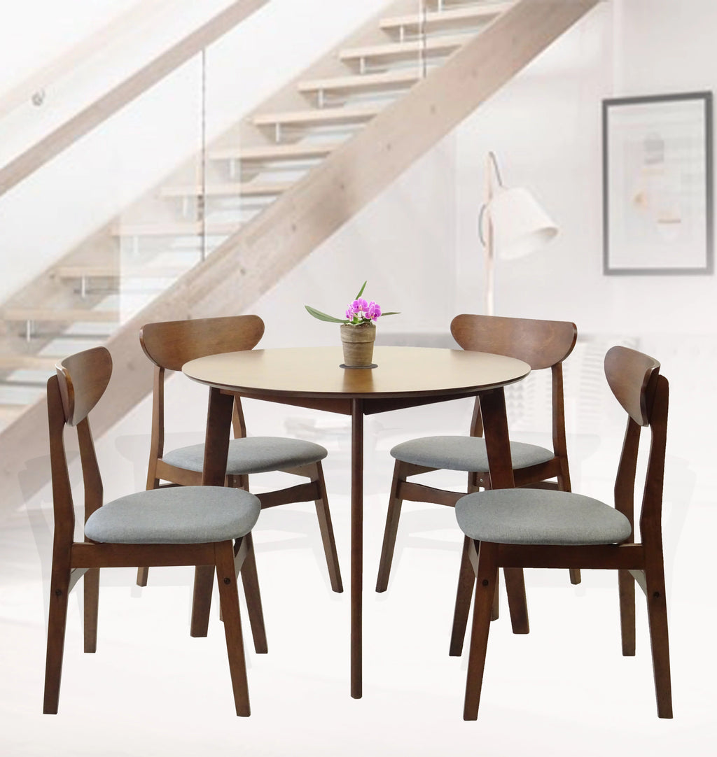 Set of 2 Chairs and Round Dining Table Solid Wood Padded Seat White L4921