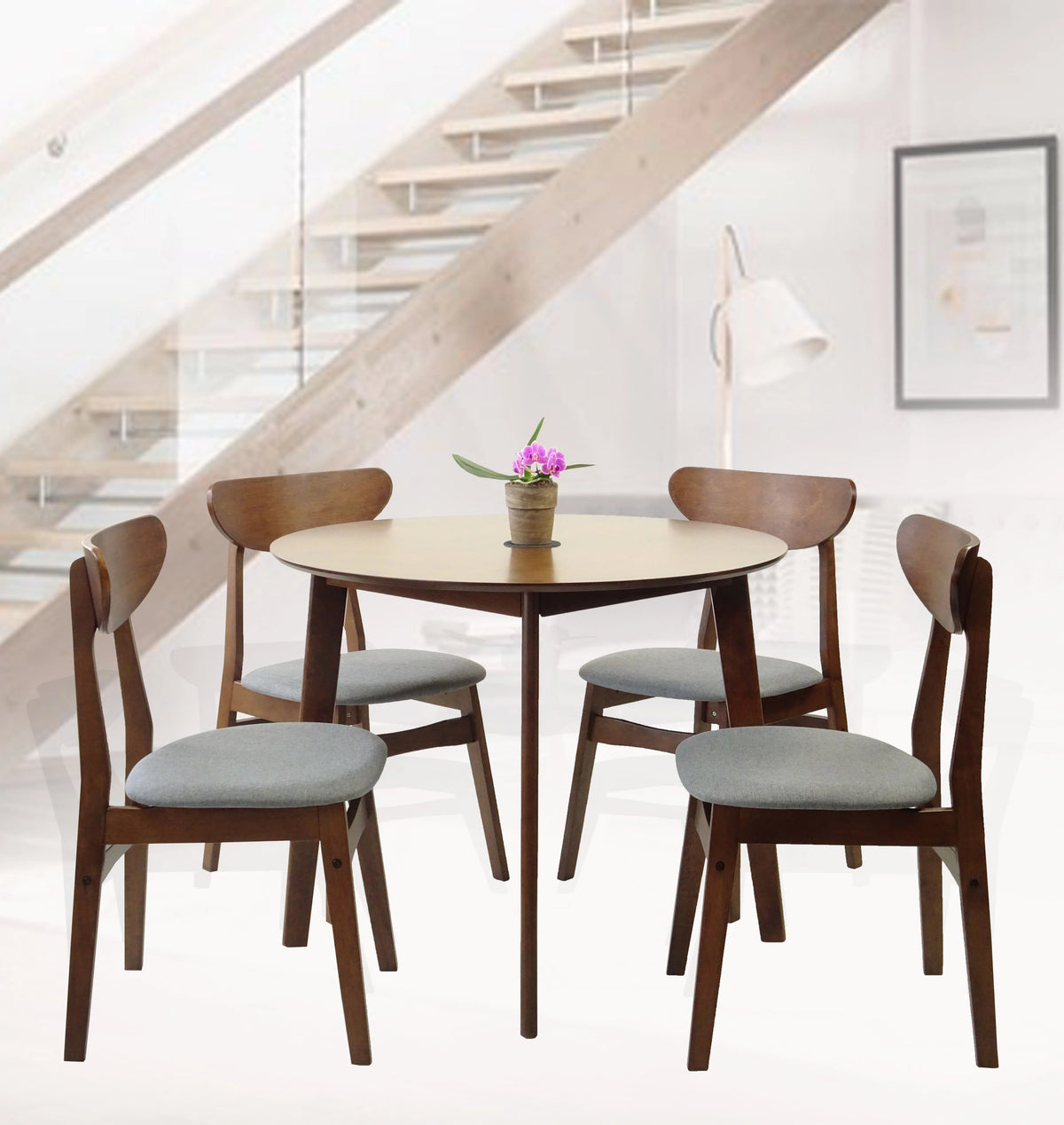 Set of 2 Chairs and Round Dining Table Solid Wood Padded Seat White L4921