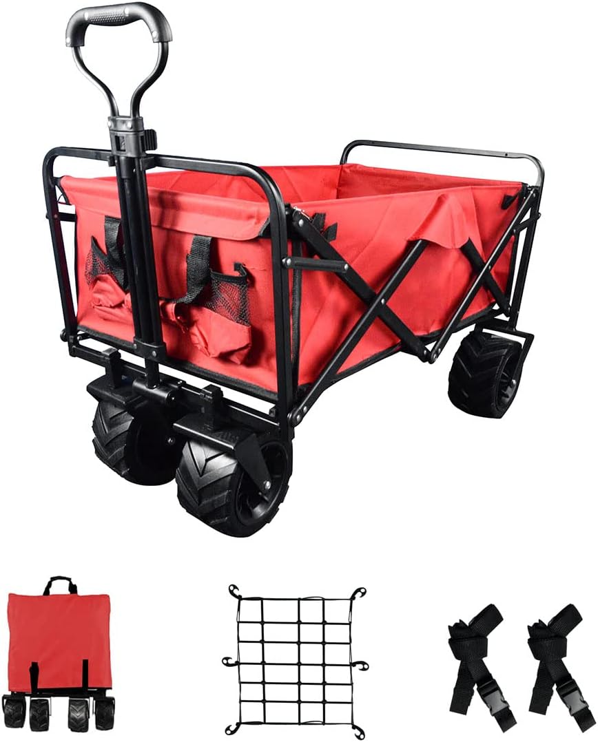 Collapsible Heavy Duty Beach Wagon Cart with Universal Wheels Adjustable Handle (Black) R63819