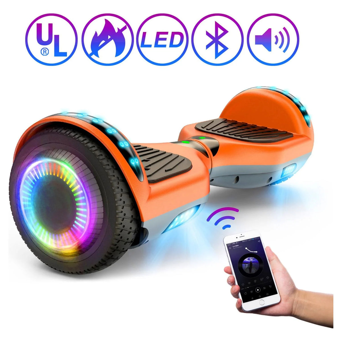 Orange and Gray Self Balancing Hoverboard with LED Lights and Bluetooth D537565