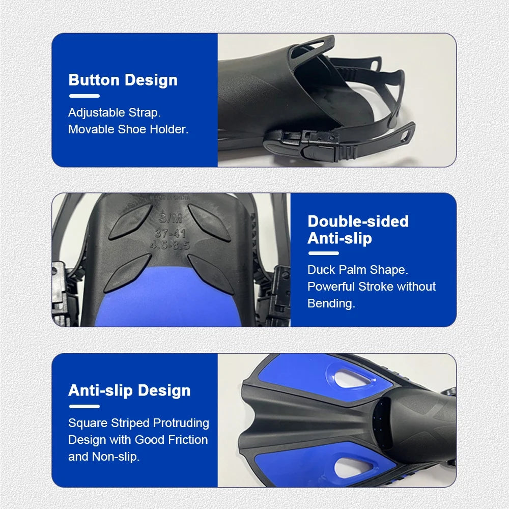 Diving Goggles, Snorkel And Adjustable Fins U691440