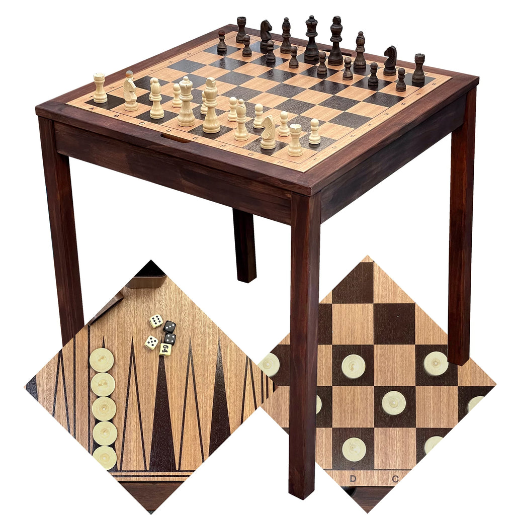 Wooden Chess Checkers and Backgammon 3 in 1 Combo Game Table Set C95224