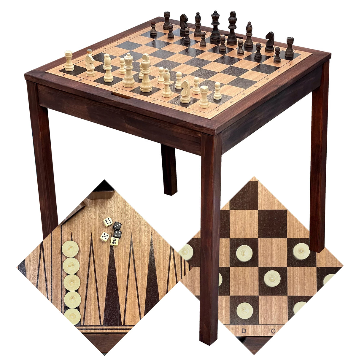 Wooden Chess Checkers and Backgammon 3 in 1 Combo Game Table Set C95224