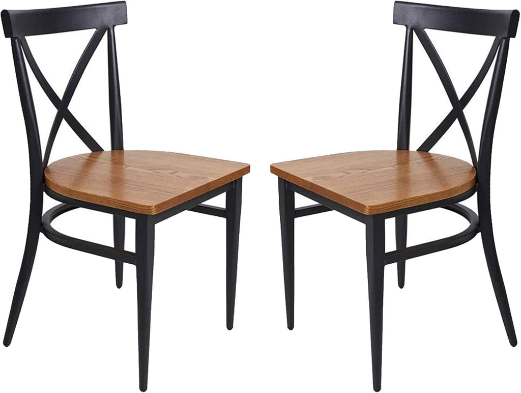 Black Metal Dining Chairs with Solid Wooden Seat, Set of 2 Q50272