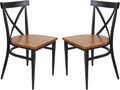 Black Metal Dining Chairs with Solid Wooden Seat, Set of 2 Q50272