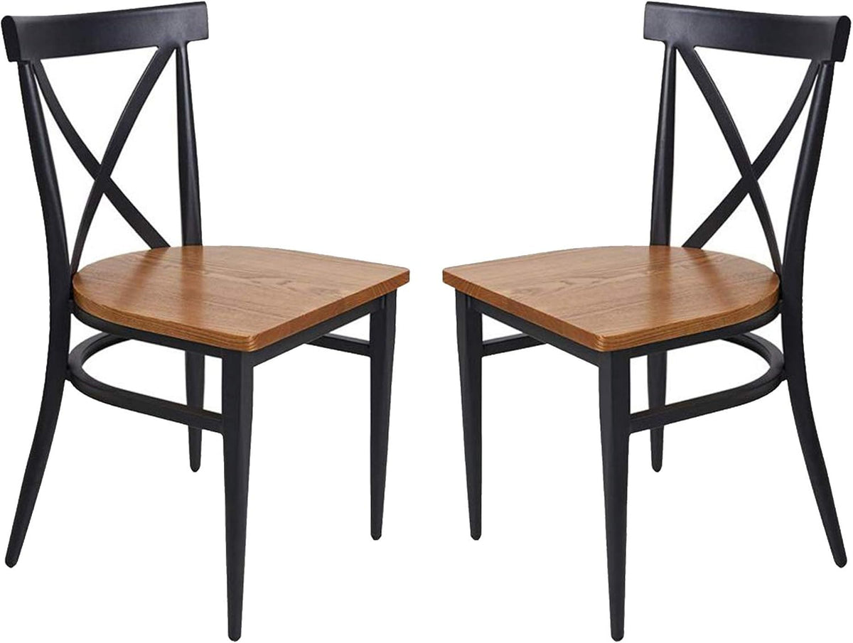Black Metal Dining Chairs with Solid Wooden Seat, Set of 2 Q50272