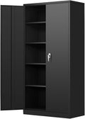 Black Locking Metal Storage Cabinet with 4 Adjustable Shelves A152231