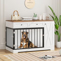 White Wooden Dog Crate with Double Doors and 2 Drawers V709