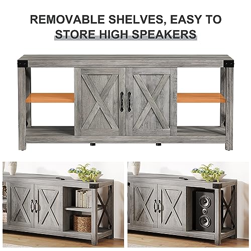 60 Inch TV Stand with Storage and Adjustable Shelves (Grey) R9696