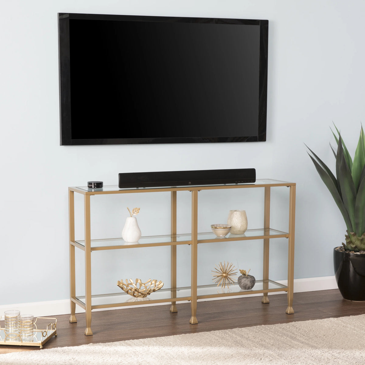 Gold Metal and Glass Console Table Y228