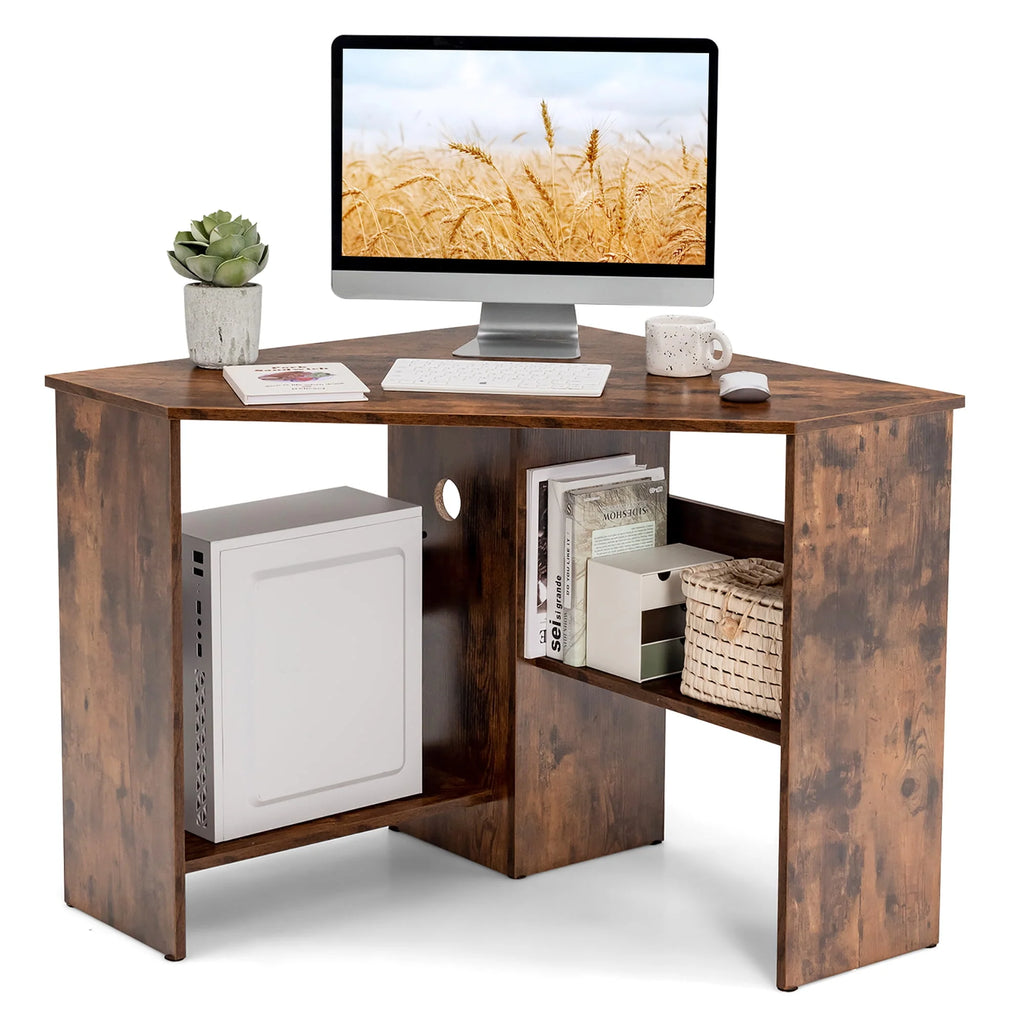 Corner Computer Desk with Storage Shelf White A728436