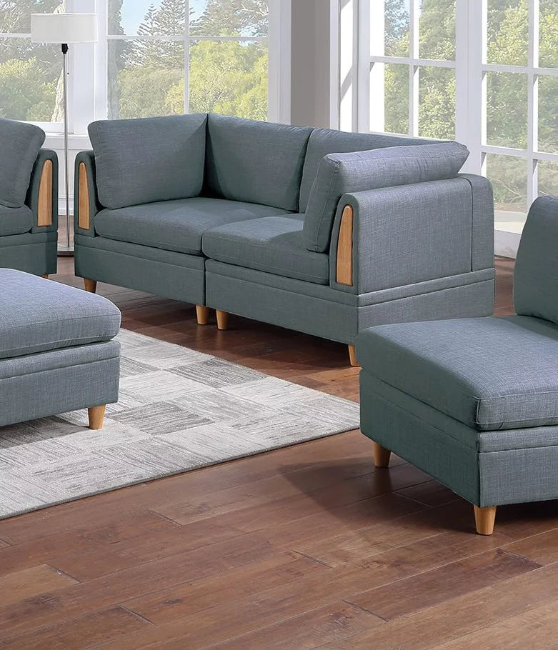 7pc Sofa Set with Loveseat Armless Chair Ottoman Wedge U652994
