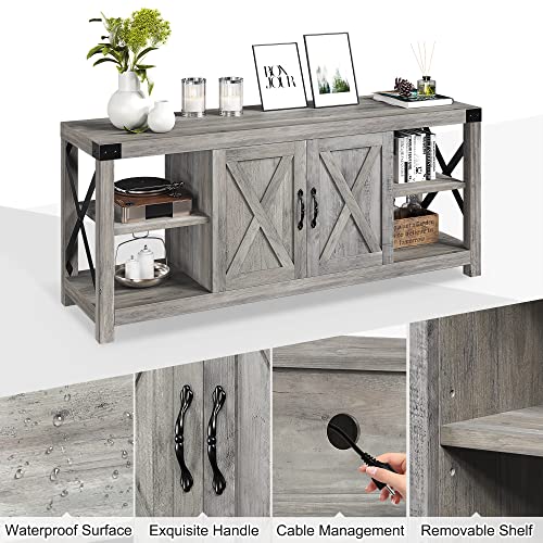60 Inch TV Stand with Storage and Adjustable Shelves (Grey) R9696