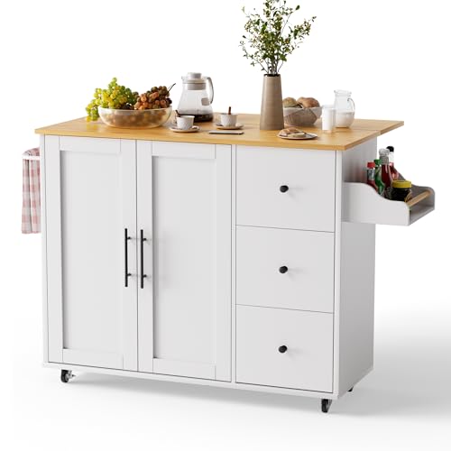 White Rolling Kitchen Island with Storage R1324