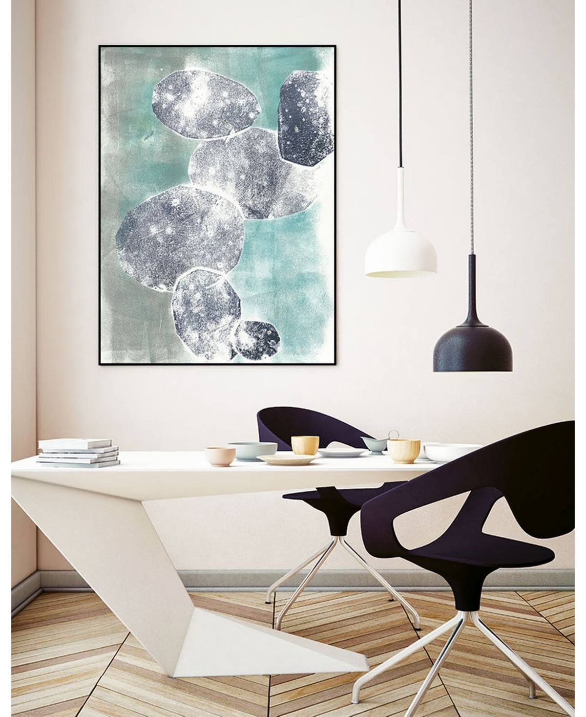 Blue Framed Canvas Art K3842
