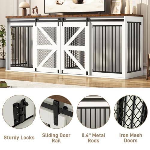 Black Wooden Dog Crate TV Stand with Sliding Metal Mesh Barn Door J541241