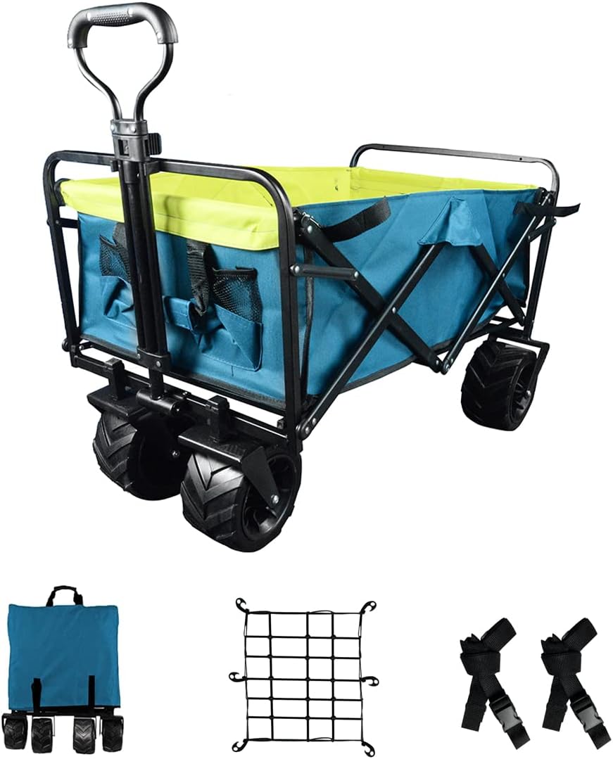 Collapsible Heavy Duty Beach Wagon Cart with Universal Wheels Adjustable Handle (Black) R63819