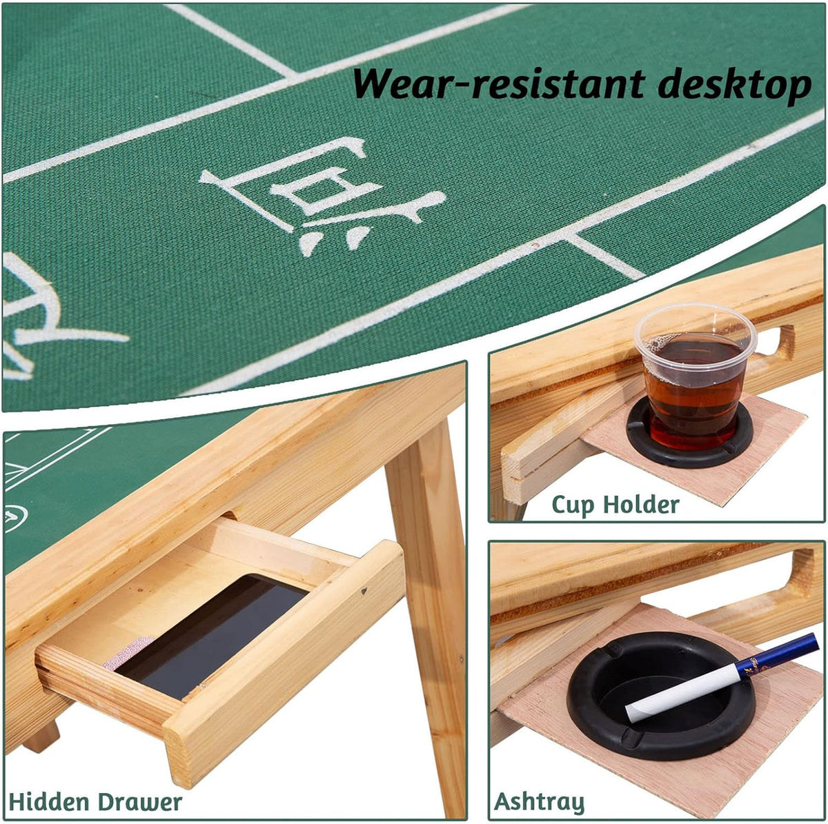 Folding Card Table with Plush Top and 4 Drawer X404037