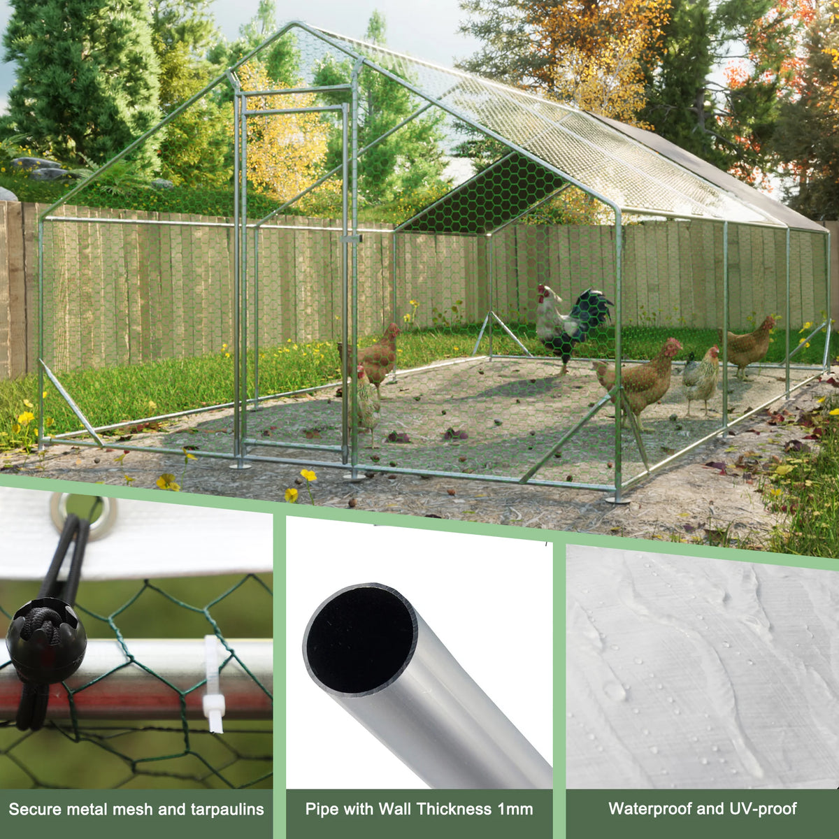 Large Metal Walk-in Chicken Coop with Waterproof Cover X137