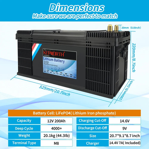 12V LiFePO4 Battery 200Ah with 200A BMS Z130655