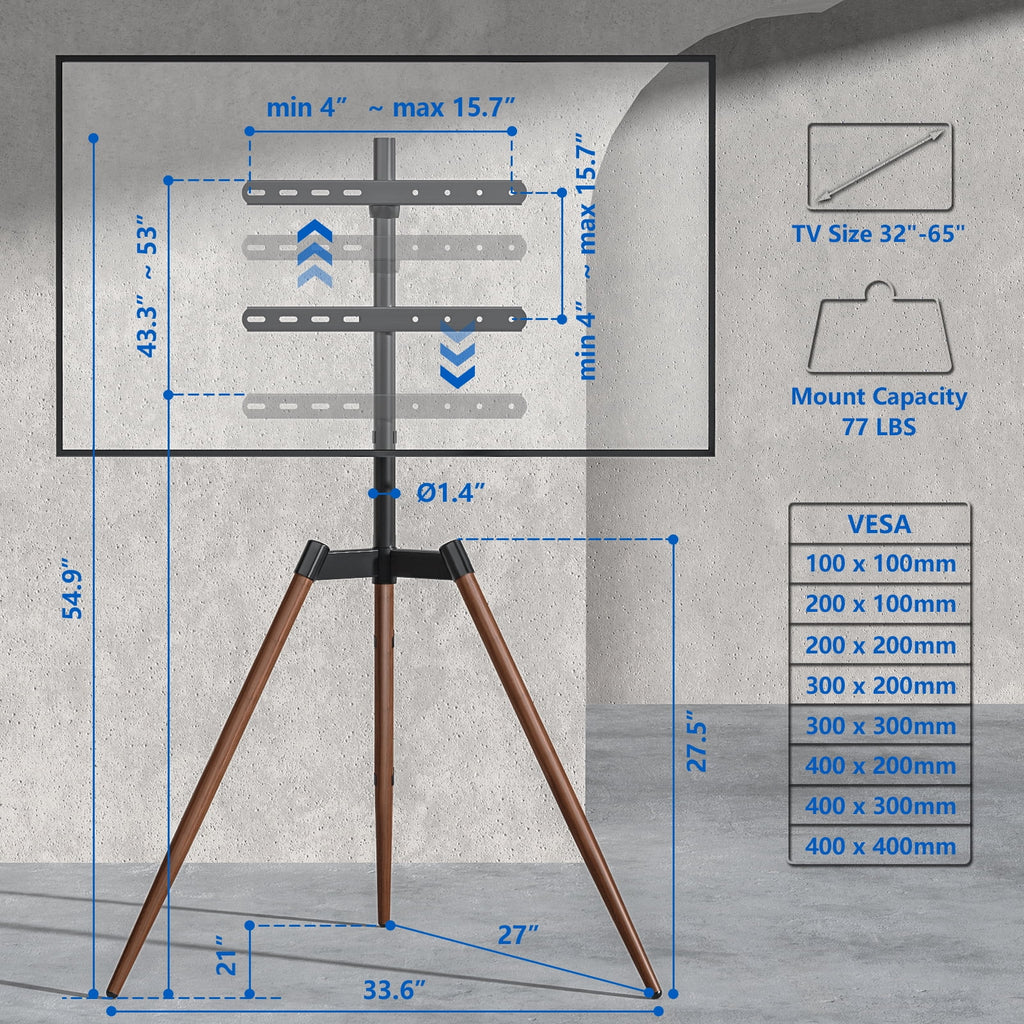 Adjustable Tripod Floor TV Stand with Mount for 32" to 65" Flat Screen TVs, Brown A897666