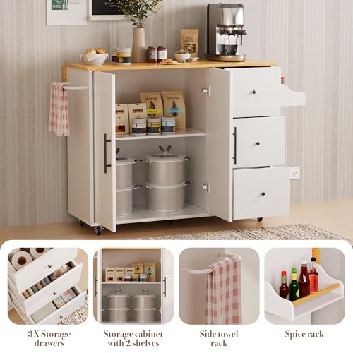 White Rolling Kitchen Island with Storage R1324