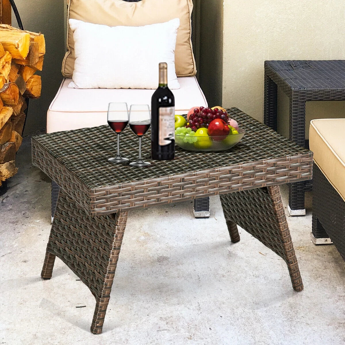 Folding Wicker Side Coffee Table Z510642