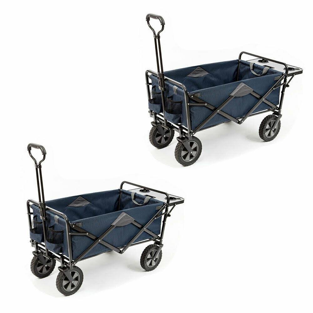 Collapsible Outdoor Utility Wagon Cart with Table Navy 2 Pack O52175