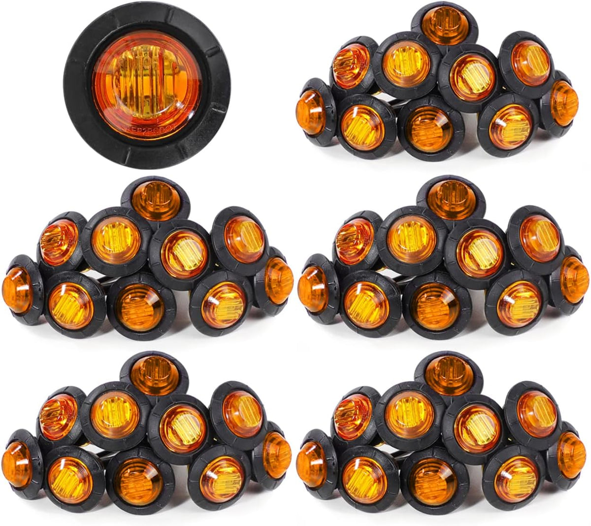 3/4 Inch Amber 3 LED Round Side Marker Indicator Lights with Black Rubbers 12V DC J3116