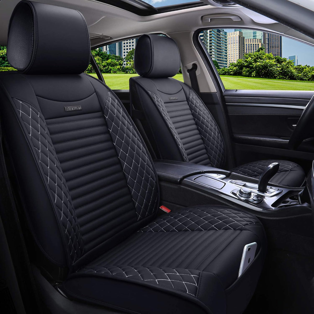 5 Car Seat Covers Full Set Waterproof Leather Universal Fit Black-Red U84129