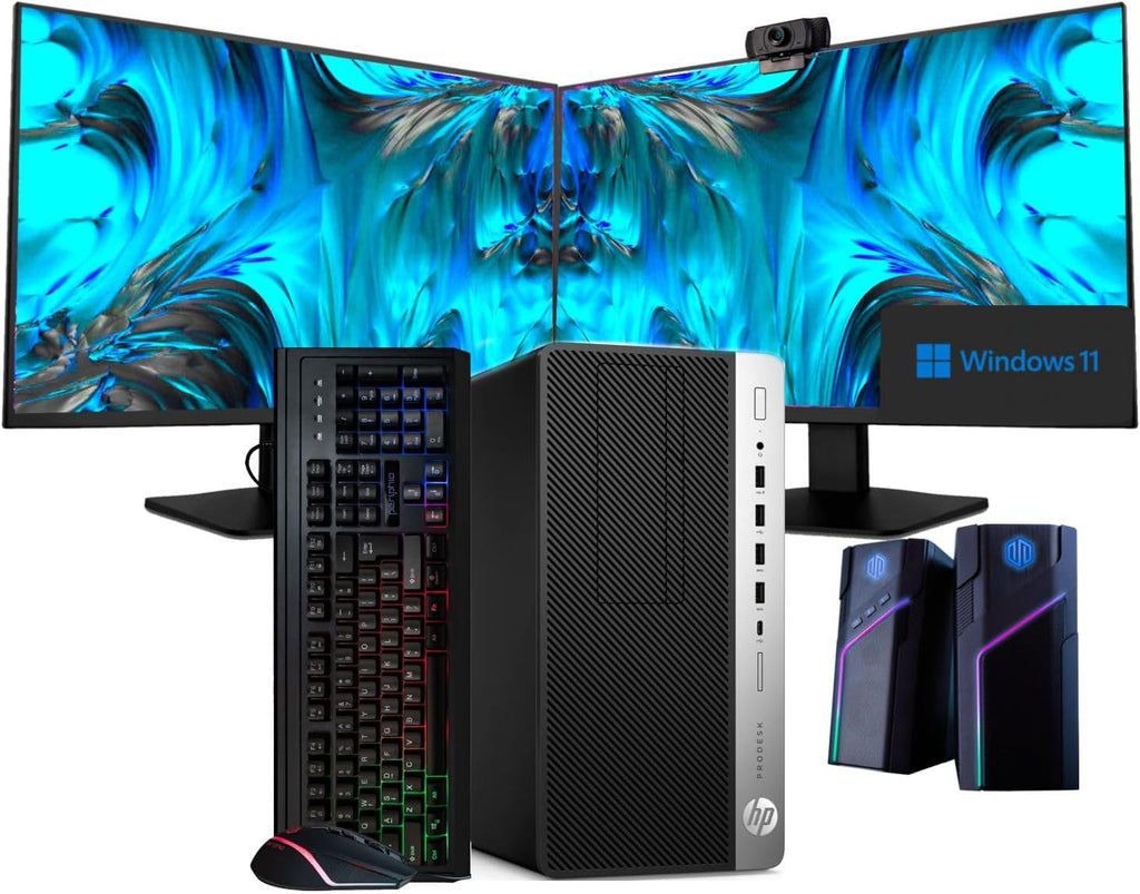 Intel i7-8700 32GB DDR4 RAM 1TB SSD + 4TB HDD Windows 11 Pro Dual 22in LCD Monitors Desktop PC T508