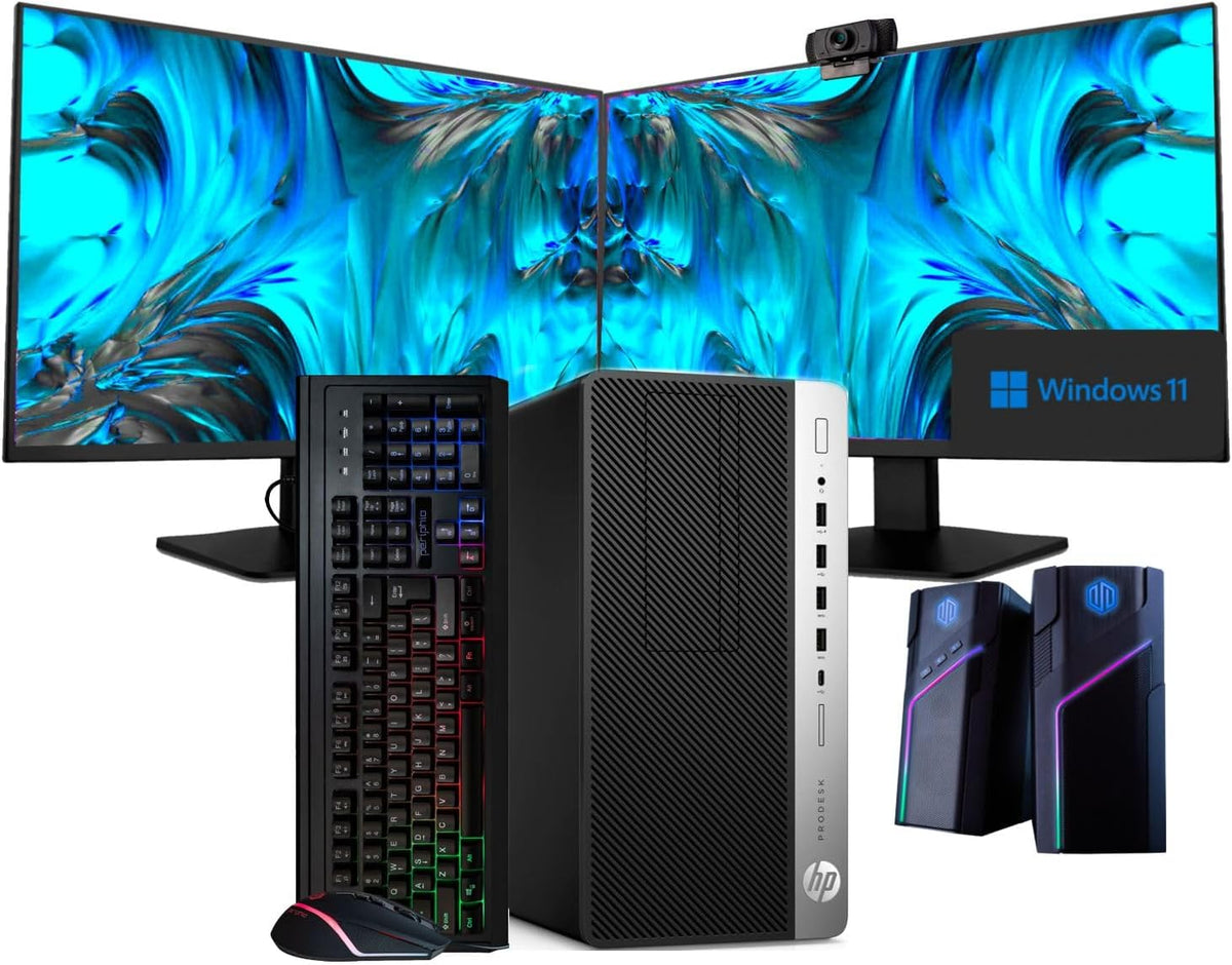 Intel i7-8700 32GB DDR4 RAM 1TB SSD + 4TB HDD Windows 11 Pro Dual 22in LCD Monitors Desktop PC T508