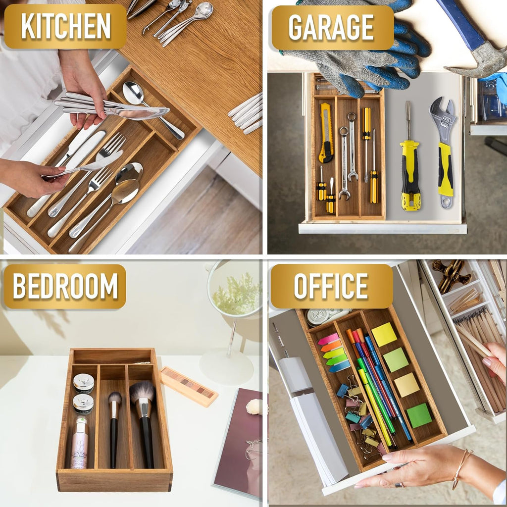 4 Slot Acacia Silverware Drawer Organizer Z89656