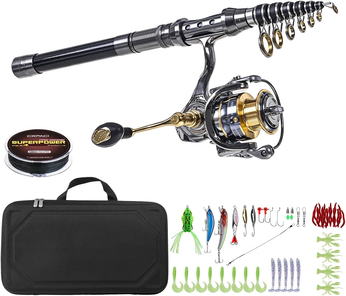 Telescopic Spinning Fishing Rod and Reel Combo Set with Carrier Case V5549