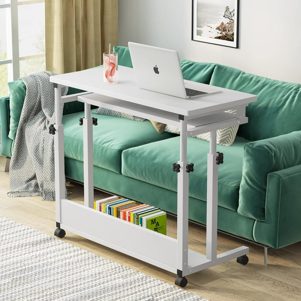 Black Height Adjustable Rolling Computer Desk with Keyboard Tray F495