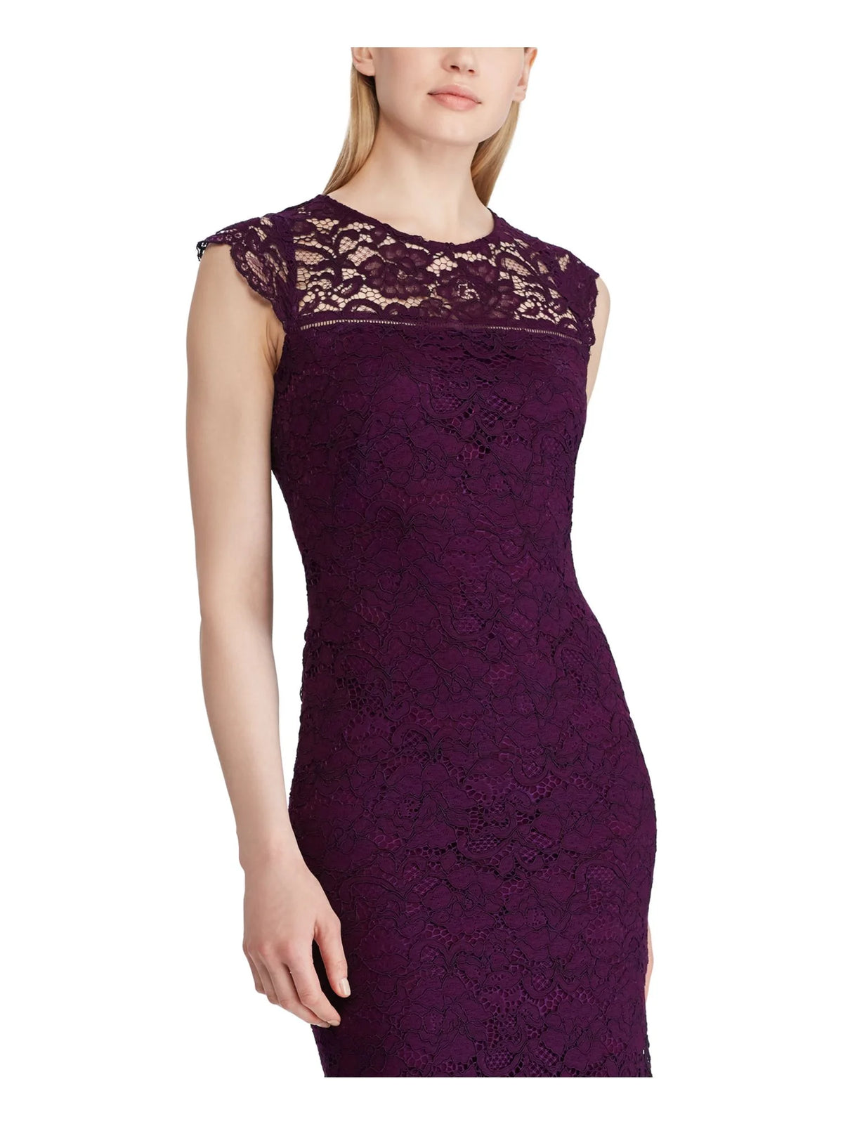 Purple Cap Sleeve Below The Knee Sheath Evening Dress O200248