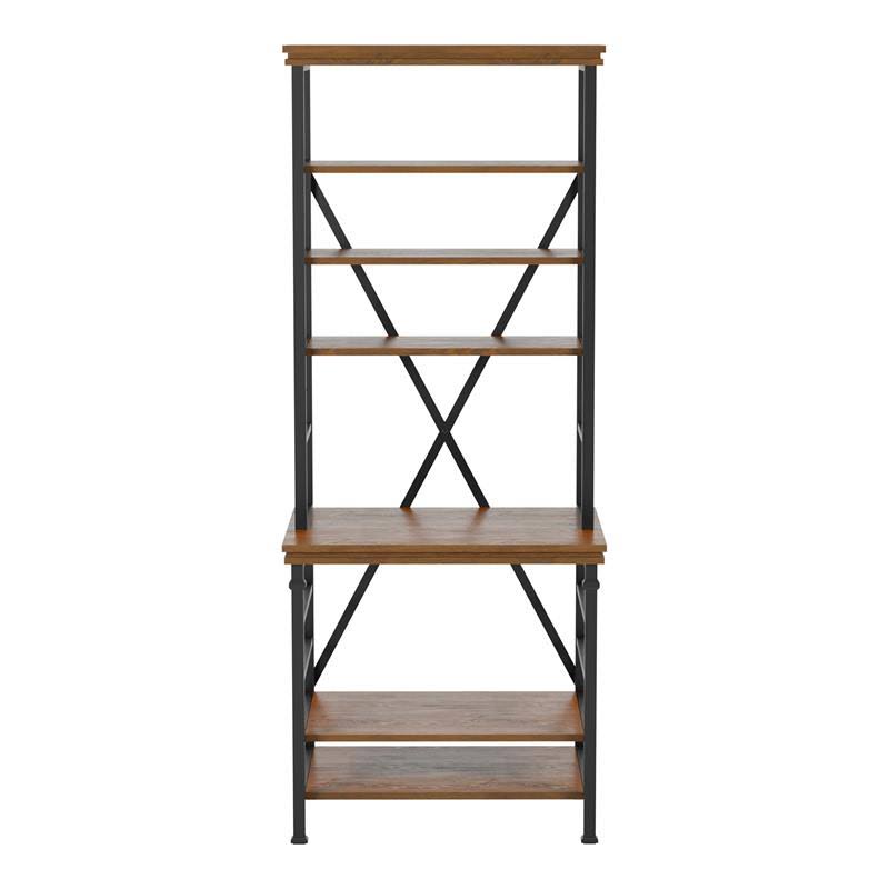 Industrial Metal 6-Shelf Bookcase in Dark Oak K76825
