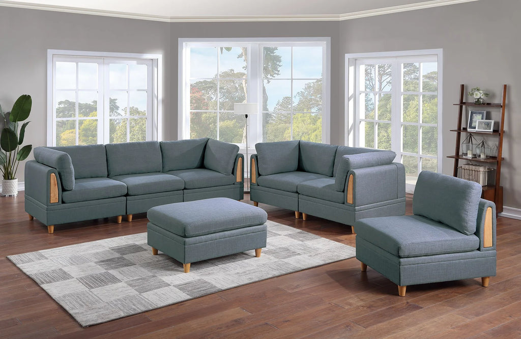 7pc Sofa Set with Loveseat Armless Chair Ottoman Wedge U652994
