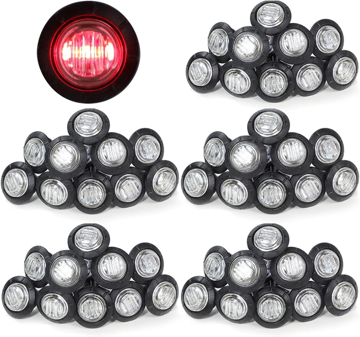 3/4 Inch Amber 3 LED Round Side Marker Indicator Lights with Black Rubbers 12V DC J3116