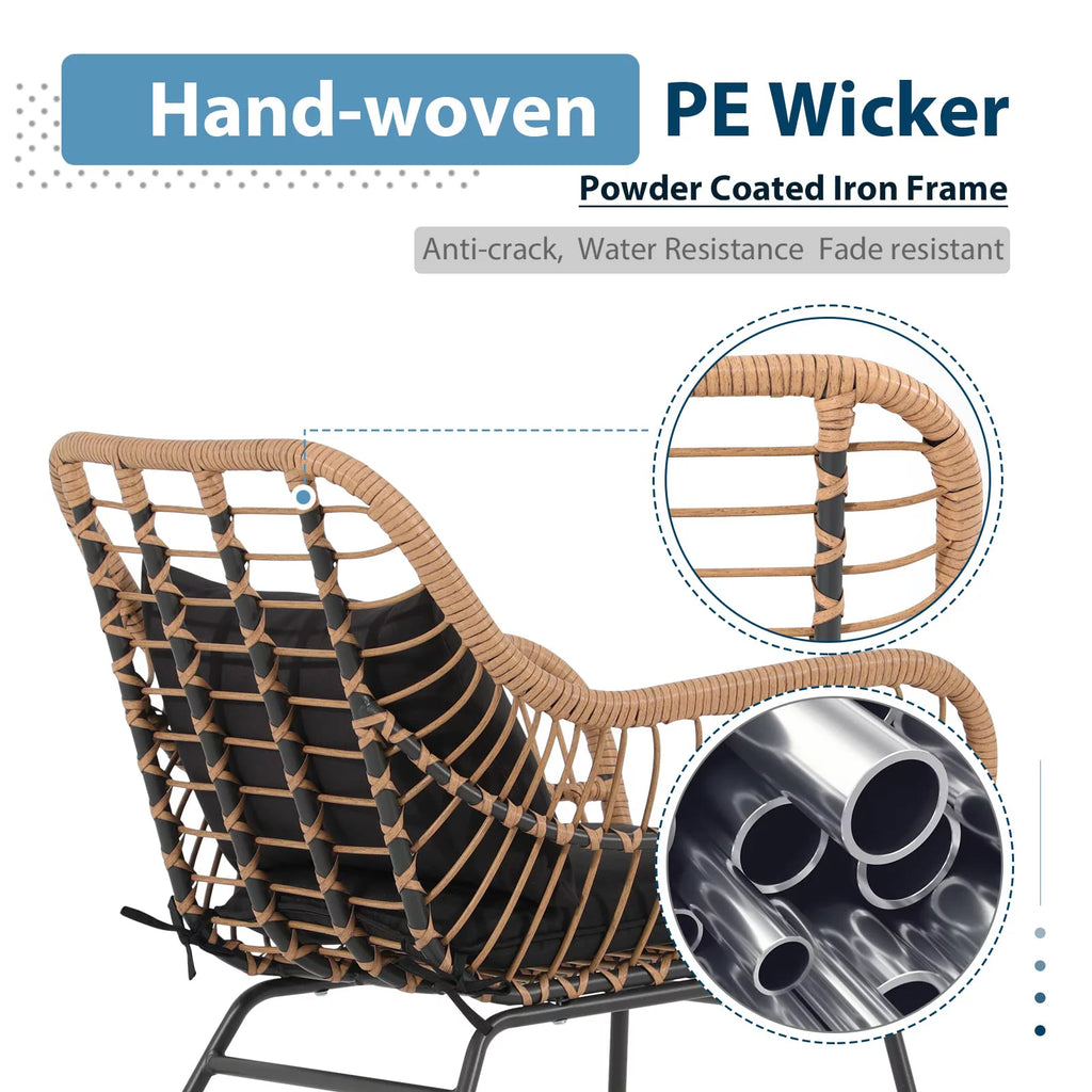 3-Piece Outdoor Wicker Bistro Set with Glass Top Coffee Table I41946